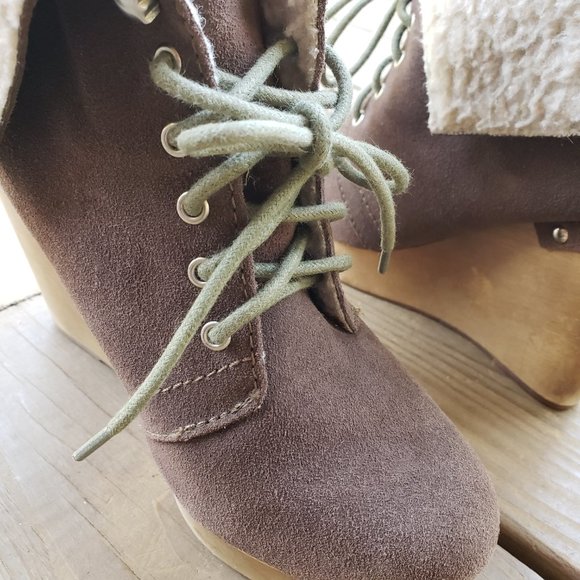 Naughty Monkey Sherpa Suede Wedge Lace Up Booties - Picture 6 of 12